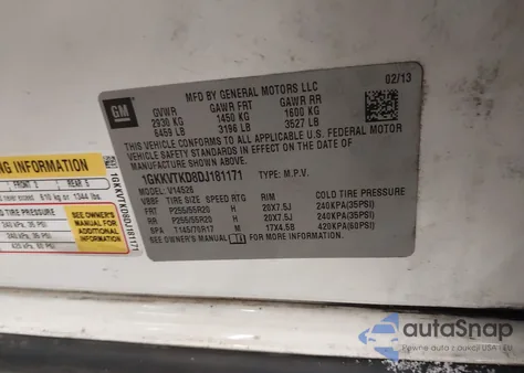 2013 GMC Acadia Denali z USA, uszkodzony, nr VIN 1GKKVTKD8DJ181171